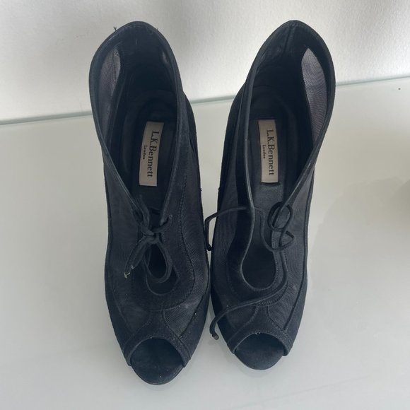 L.K.Bennet purchased in London black suede and mesh heel booties - Picture 2 of 4